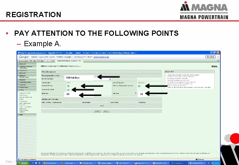 REGISTRATION • PAY ATTENTION TO THE FOLLOWING POINTS – Example A. 0001 cb. Box