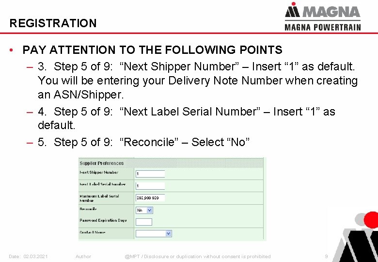 REGISTRATION • PAY ATTENTION TO THE FOLLOWING POINTS – 3. Step 5 of 9: