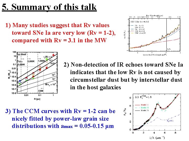 5. Summary of this talk 1) Many studies suggest that Rv values toward SNe