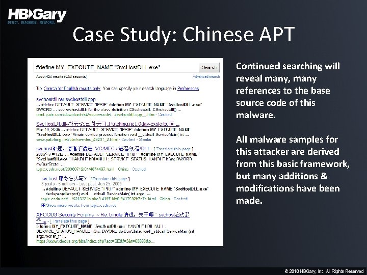 Case Study: Chinese APT Continued searching will reveal many, many references to the base