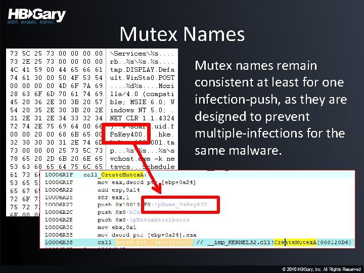 Mutex Names Mutex names remain consistent at least for one infection-push, as they are