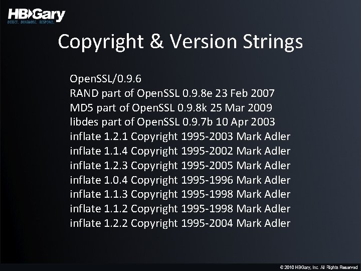 Copyright & Version Strings Open. SSL/0. 9. 6 RAND part of Open. SSL 0.