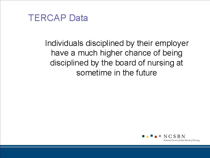 TERCAP Data Individuals disciplined by their employer have a much higher chance of being