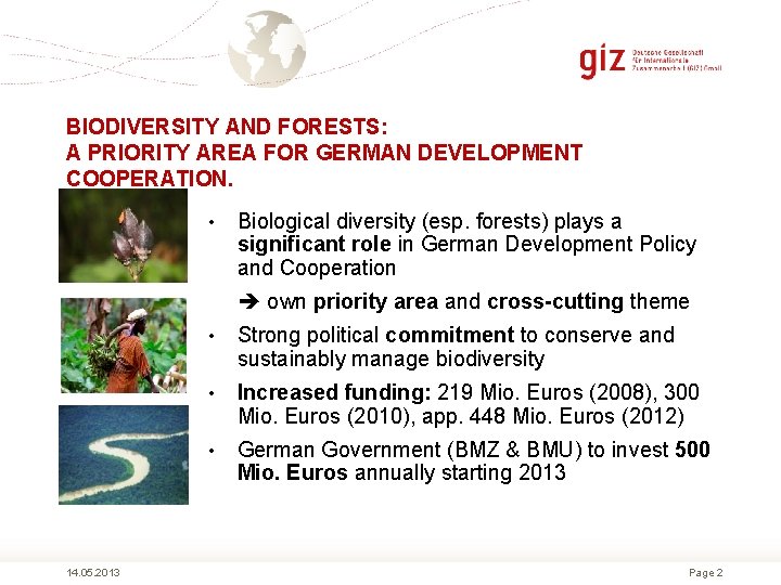 BIODIVERSITY AND FORESTS: A PRIORITY AREA FOR GERMAN DEVELOPMENT COOPERATION. • Biological diversity (esp.