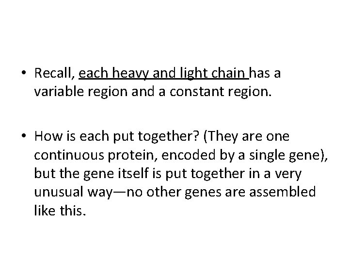  • Recall, each heavy and light chain has a variable region and a