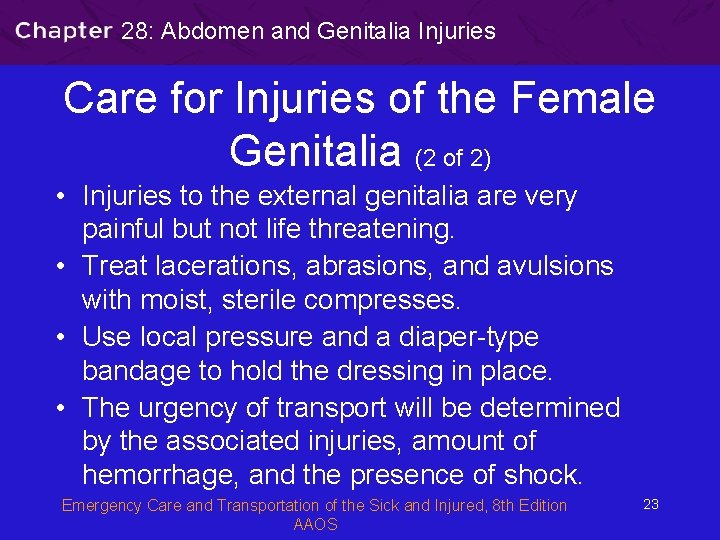 28: Abdomen and Genitalia Injuries Care for Injuries of the Female Genitalia (2 of