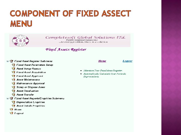 COMPONENT OF FIXED ASSECT MENU 