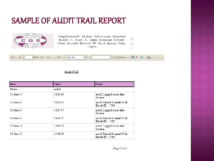 SAMPLE OF AUDIT TRAIL REPORT 