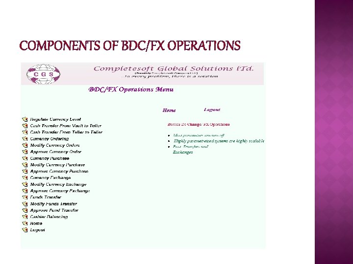 COMPONENTS OF BDC/FX OPERATIONS 