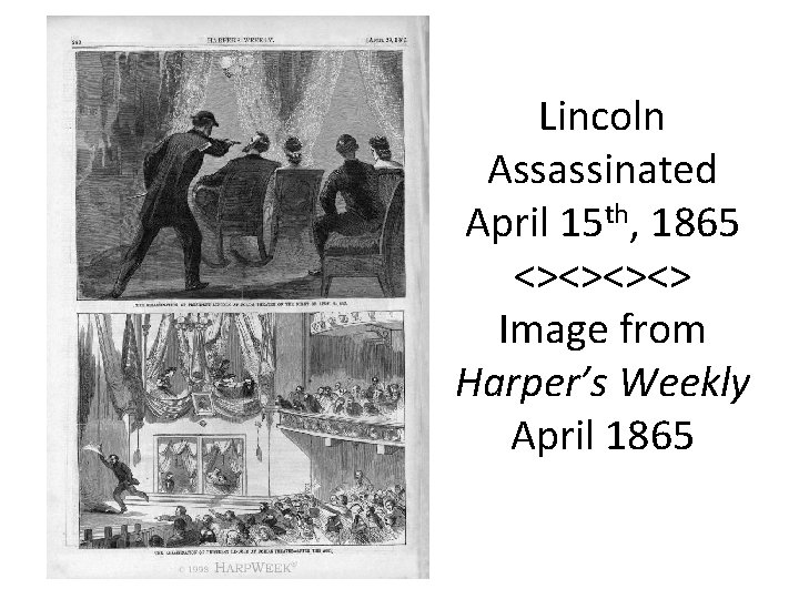 Lincoln Assassinated April 15 th, 1865 <><> Image from Harper’s Weekly April 1865 