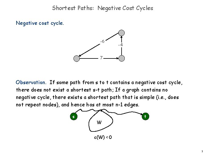 Shortest Paths: Negative Cost Cycles Negative cost cycle. -6 -4 7 Observation. If some