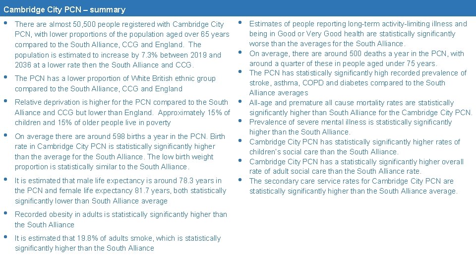 Cambridge City PCN – summary • There almost 50, 500 people registered with Cambridge