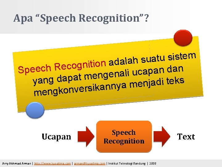 Apa “Speech Recognition”? m e t s i s u t a u s