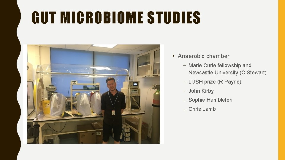 GUT MICROBIOME STUDIES • Anaerobic chamber – Marie Curie fellowship and Newcastle University (C.