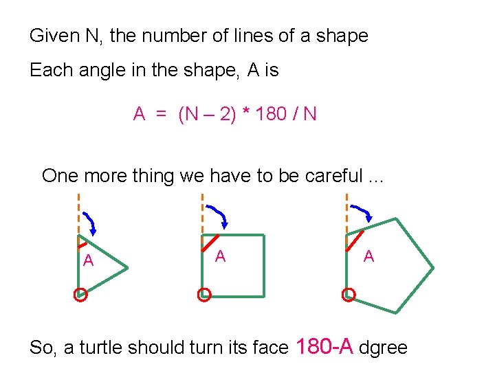 Given N, the number of lines of a shape Each angle in the shape,