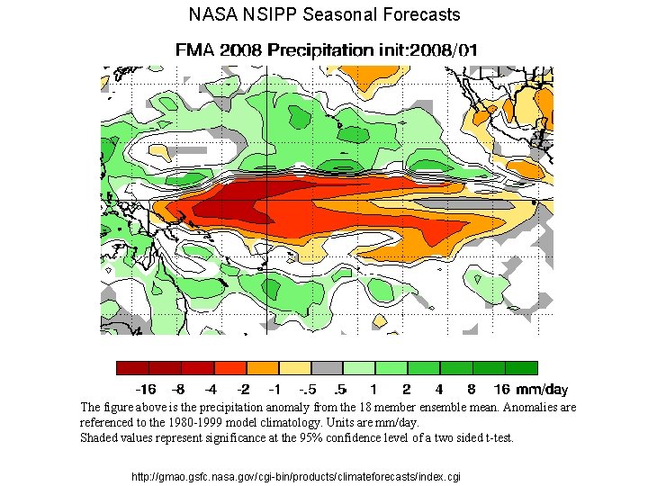 NASA NSIPP Seasonal Forecasts The figure above is the precipitation anomaly from the 18