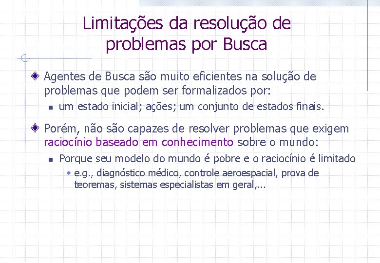 Limitações da resolução de problemas por Busca Agentes de Busca são muito eficientes na