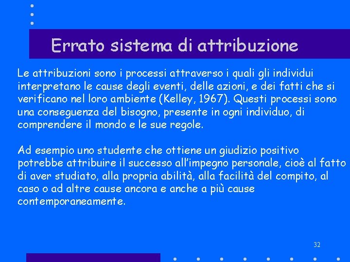 Errato sistema di attribuzione Le attribuzioni sono i processi attraverso i quali gli individui