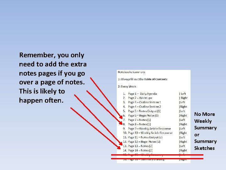 Remember, you only need to add the extra notes pages if you go over