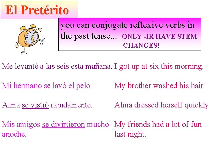 El Pretérito you can conjugate reflexive verbs in the past tense. . . ONLY