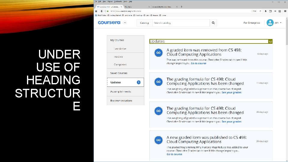 UNDER USE OF HEADING STRUCTUR E 