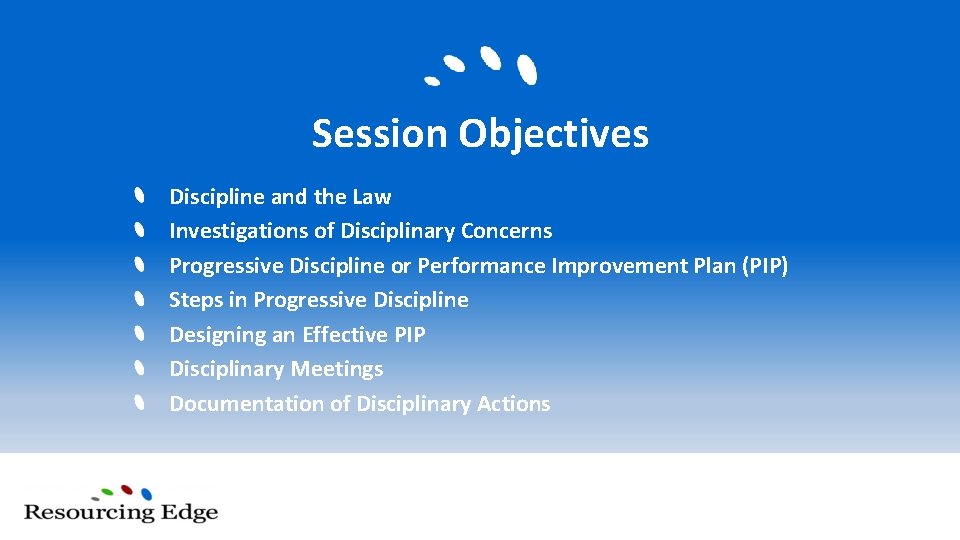 Session Objectives Discipline and the Law Investigations of Disciplinary Concerns Progressive Discipline or Performance