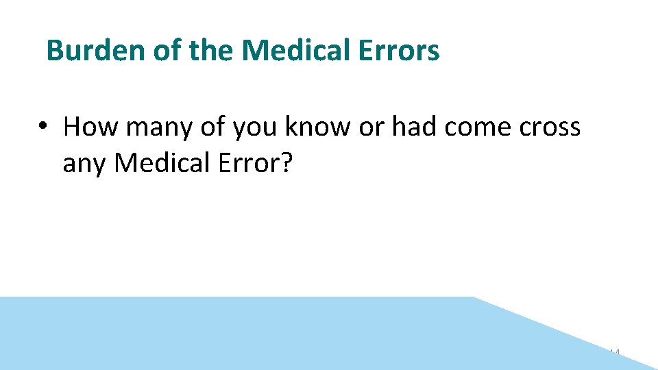 Burden of the Medical Errors • How many of you know or had come