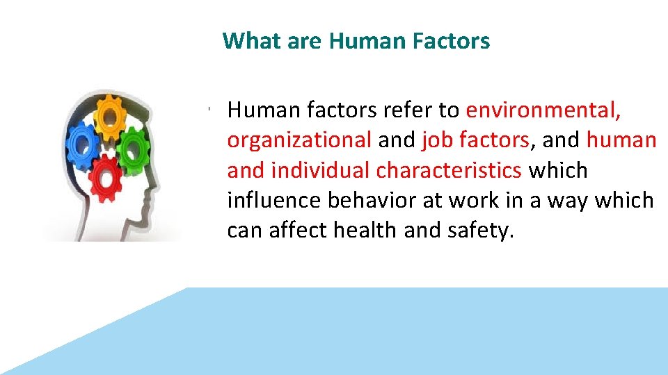 What are Human Factors • Human factors refer to environmental, organizational and job factors,