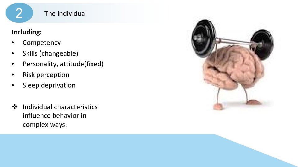 2 The individual Including: • Competency • Skills (changeable) • Personality, attitude(fixed) • Risk