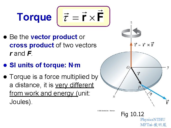 Torque l Be the vector product or cross product of two vectors r and