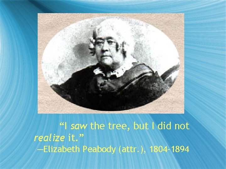 “I saw the tree, but I did not realize it. ” —Elizabeth Peabody (attr.