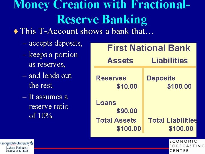 Money Creation with Fractional. Reserve Banking ¨ This T-Account shows a bank that… –