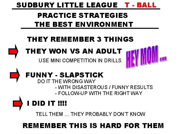 SUDBURY LITTLE LEAGUE T - BALL PRACTICE STRATEGIES THE BEST ENVIRONMENT THEY REMEMBER 3