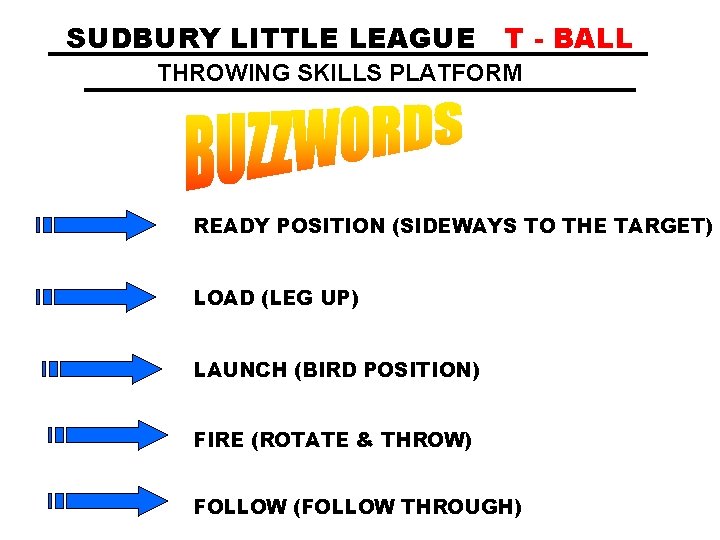 SUDBURY LITTLE LEAGUE T - BALL THROWING SKILLS PLATFORM READY POSITION (SIDEWAYS TO THE
