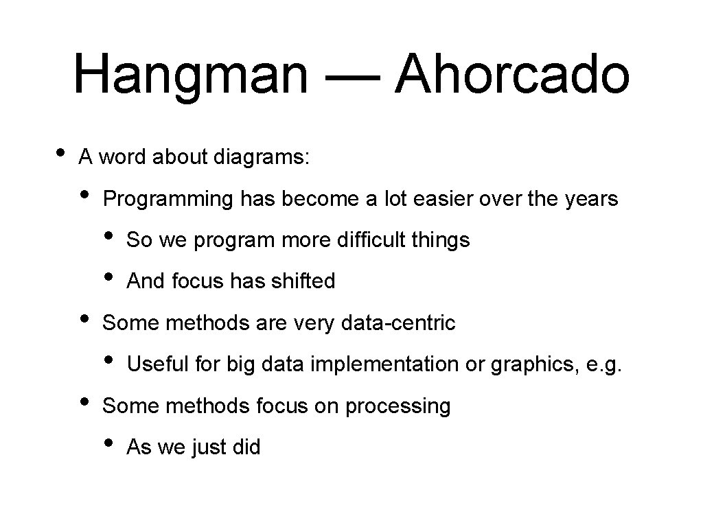 Hangman — Ahorcado • A word about diagrams: • Programming has become a lot Hangman — Ahorcado • A word about diagrams: • Programming has become a lot
