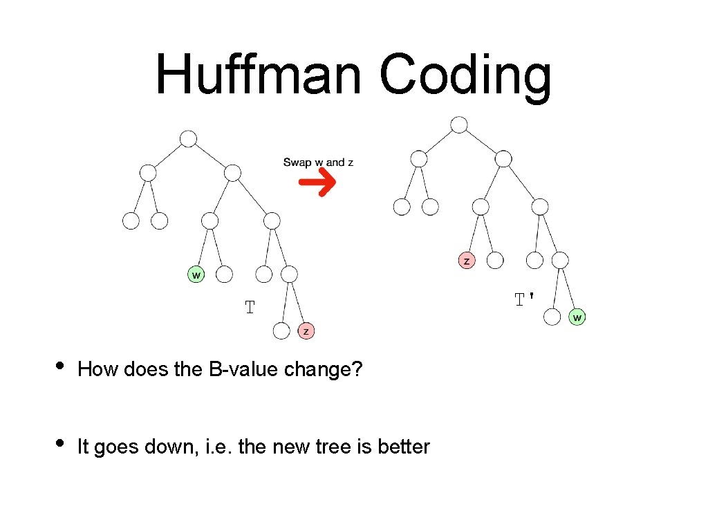 Huffman Coding T • How does the B-value change? • It goes down, i.