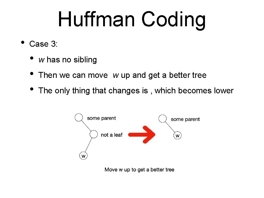 Huffman Coding • Case 3: • • • w has no sibling Then we