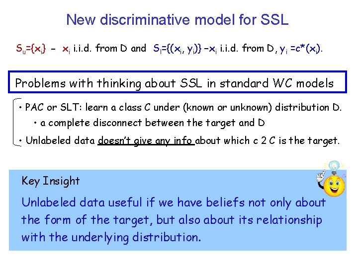 New discriminative model for SSL Su={xi} - xi i. i. d. from D and
