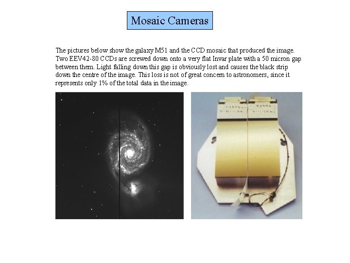 Mosaic Cameras The pictures below show the galaxy M 51 and the CCD mosaic
