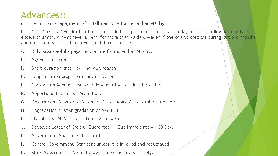 Advances: : A. Term Loan -Repayment of Installment due for more than 90 days