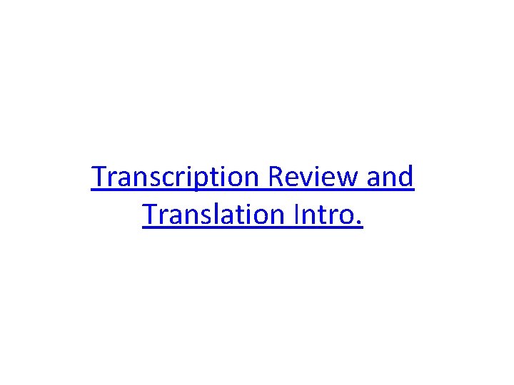 Transcription Review and Translation Intro. 