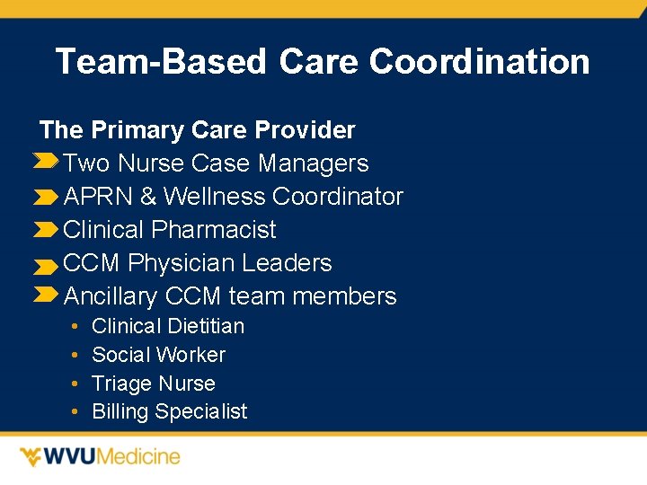 Team-Based Care Coordination The Primary Care Provider • Two Nurse Case Managers • APRN