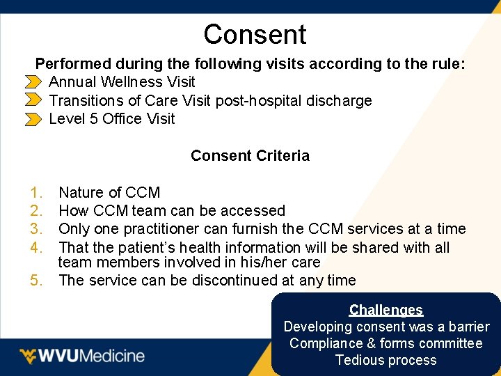 Consent Performed during the following visits according to the rule: • Annual Wellness Visit