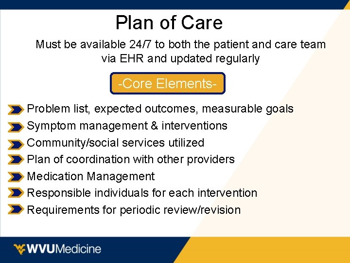 Plan of Care Must be available 24/7 to both the patient and care team