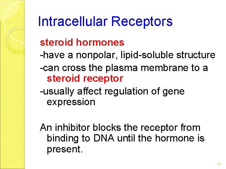 Intracellular Receptors steroid hormones -have a nonpolar, lipid-soluble structure -can cross the plasma membrane