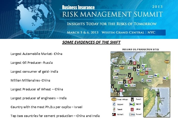 SOME EVIDENCES OF THE SHIFT Largest Automobile Market- China Largest Oil Producer- Russia Largest