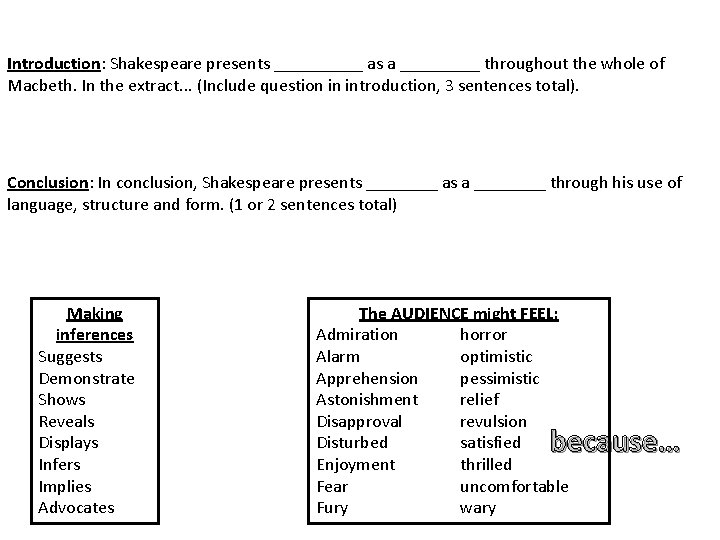 Introduction: Shakespeare presents _____ as a _____ throughout the whole of Macbeth. In the