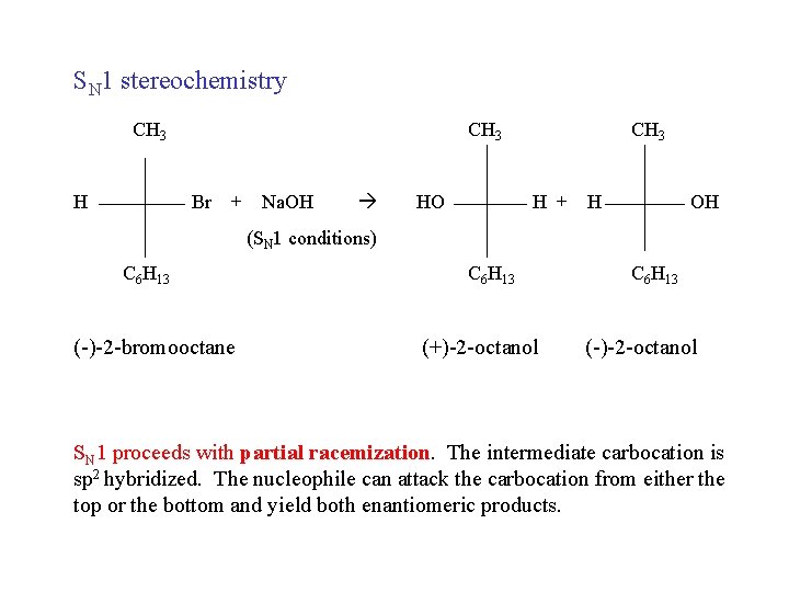 SN 1 stereochemistry CH 3 H CH 3 Br + Na. OH HO CH