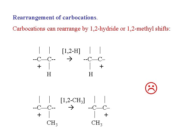 Rearrangement of carbocations. Carbocations can rearrange by 1, 2 -hydride or 1, 2 -methyl