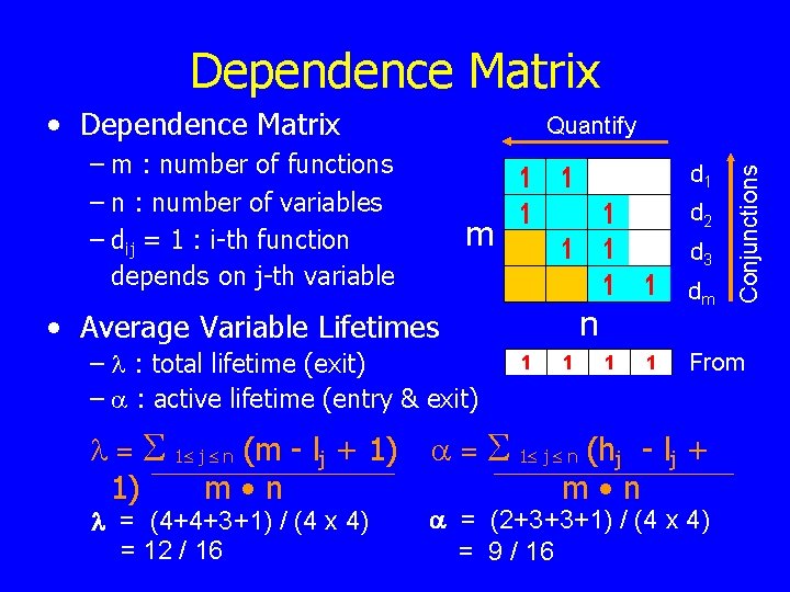 Dependence Matrix • Dependence Matrix – m : number of functions – n :